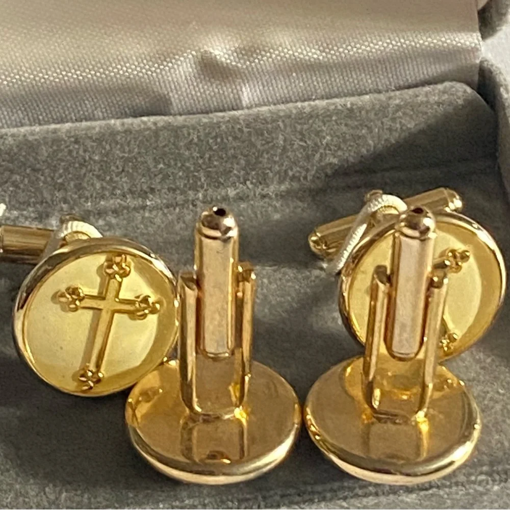 Emilio Ponti Roma Milano Gold and Black Budded Cross 2 Set of Cufflinks In Box